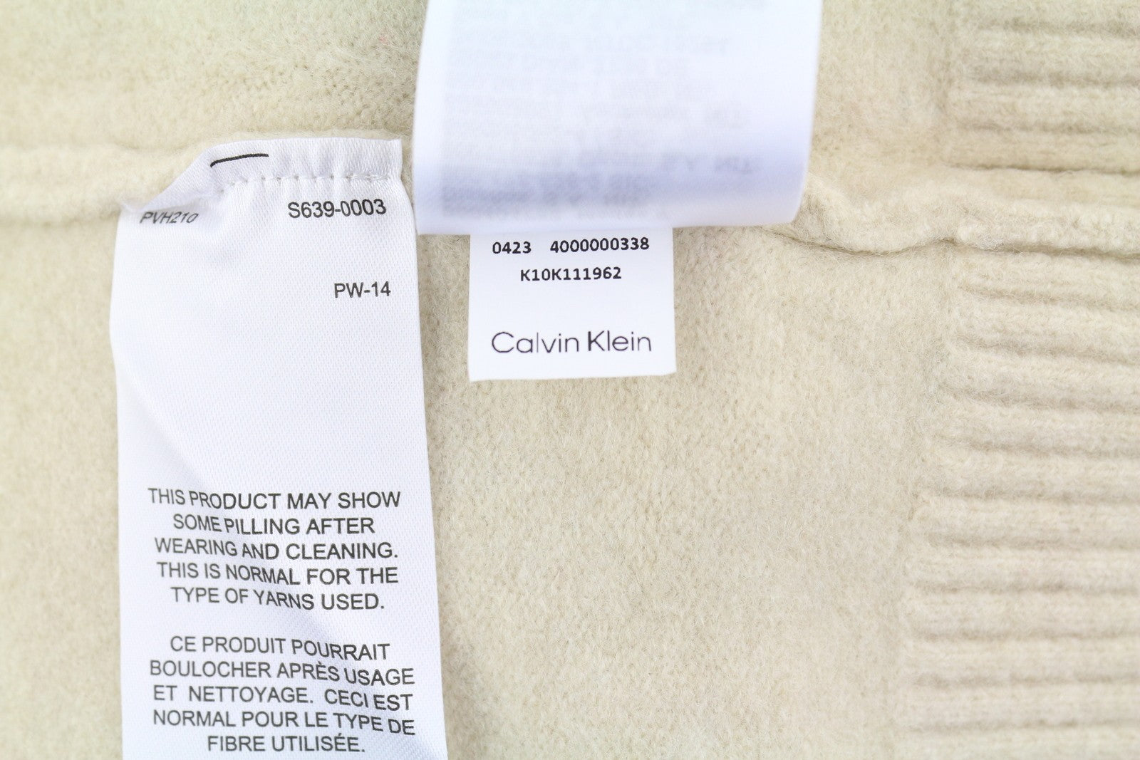 CALVIN KLEIN Lycra Blend Comfort Men Jumper L Beige Wool V-Neck