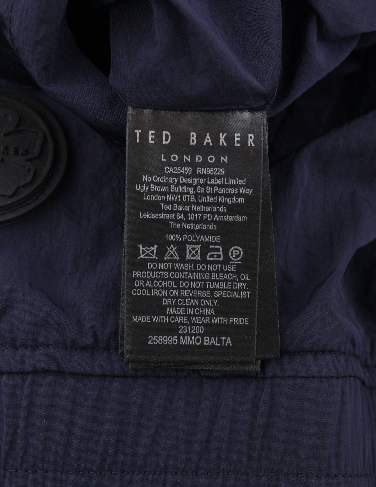 TED BAKER Men Jacket 3 M Dark Blue High Neck Unlined Full Zip Lightweight RRP250