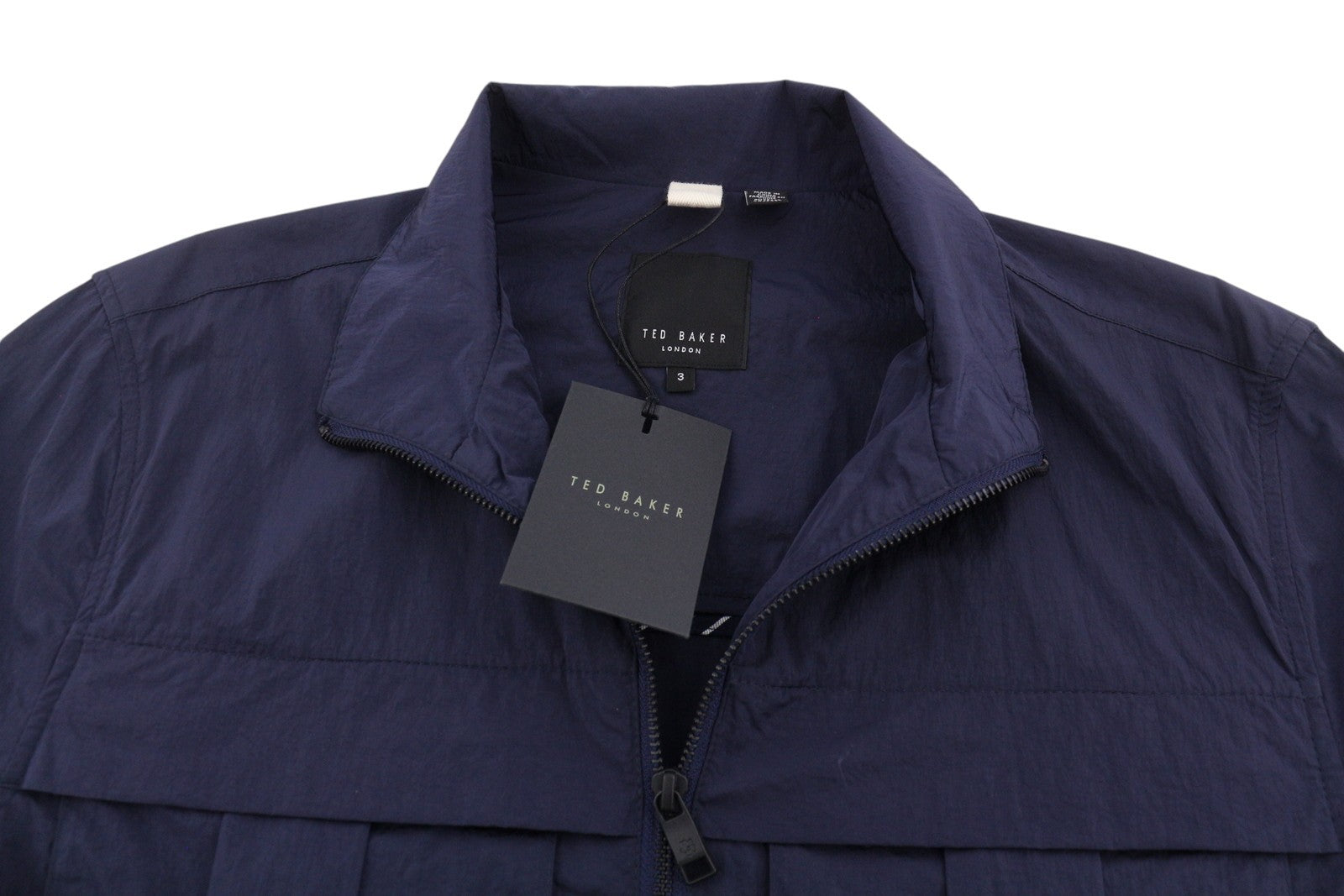 TED BAKER Men Jacket 3 M Dark Blue High Neck Unlined Full Zip Lightweight RRP250