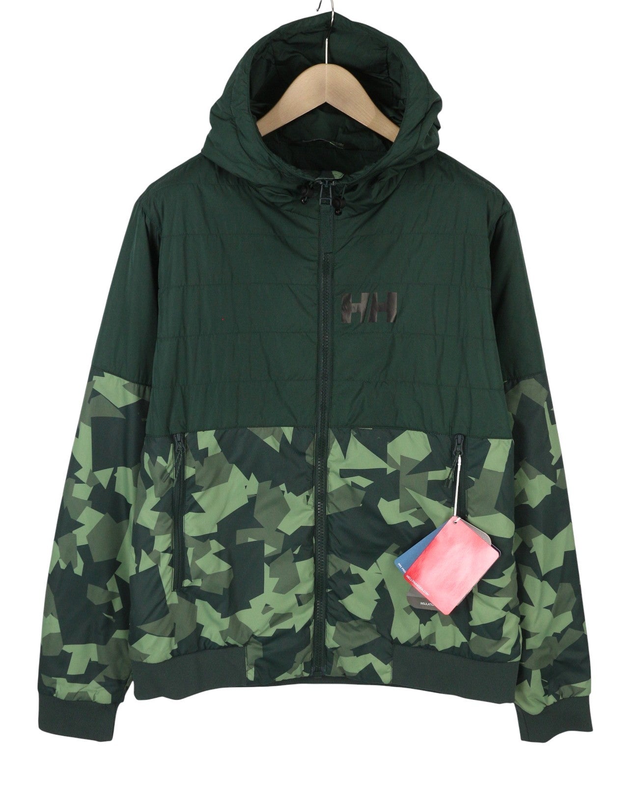 HELLY HANSEN Active Ins Fall Men Jacket M Green Padded Hooded Primaloft Full Zip