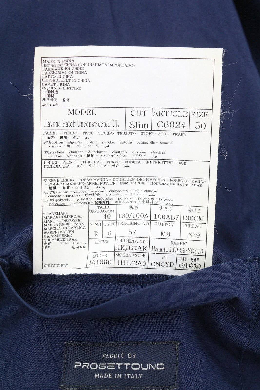 SUITSUPPLY Havana Patch Unconstructed UL Soho Men Suit UK40R / W32 Blue