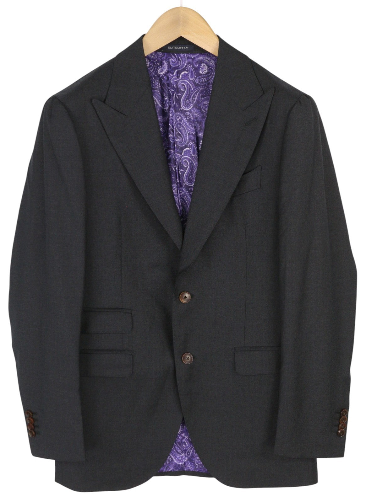 SUITSUPPLY La Spalla Men Suit UK36R Dark Grey Peak Lapel Wool