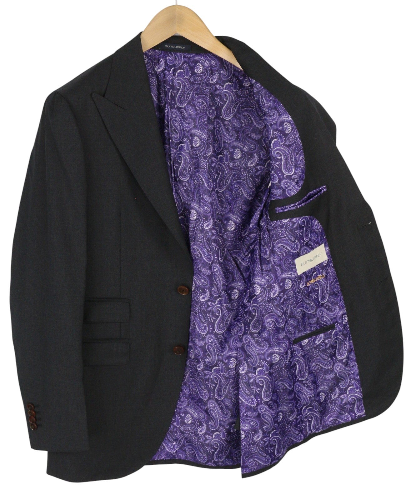 SUITSUPPLY La Spalla Men Suit UK36R Dark Grey Peak Lapel Wool