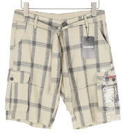 DESIGUAL Men Shorts W28 Beige Linen Blend Checked Belted Zip