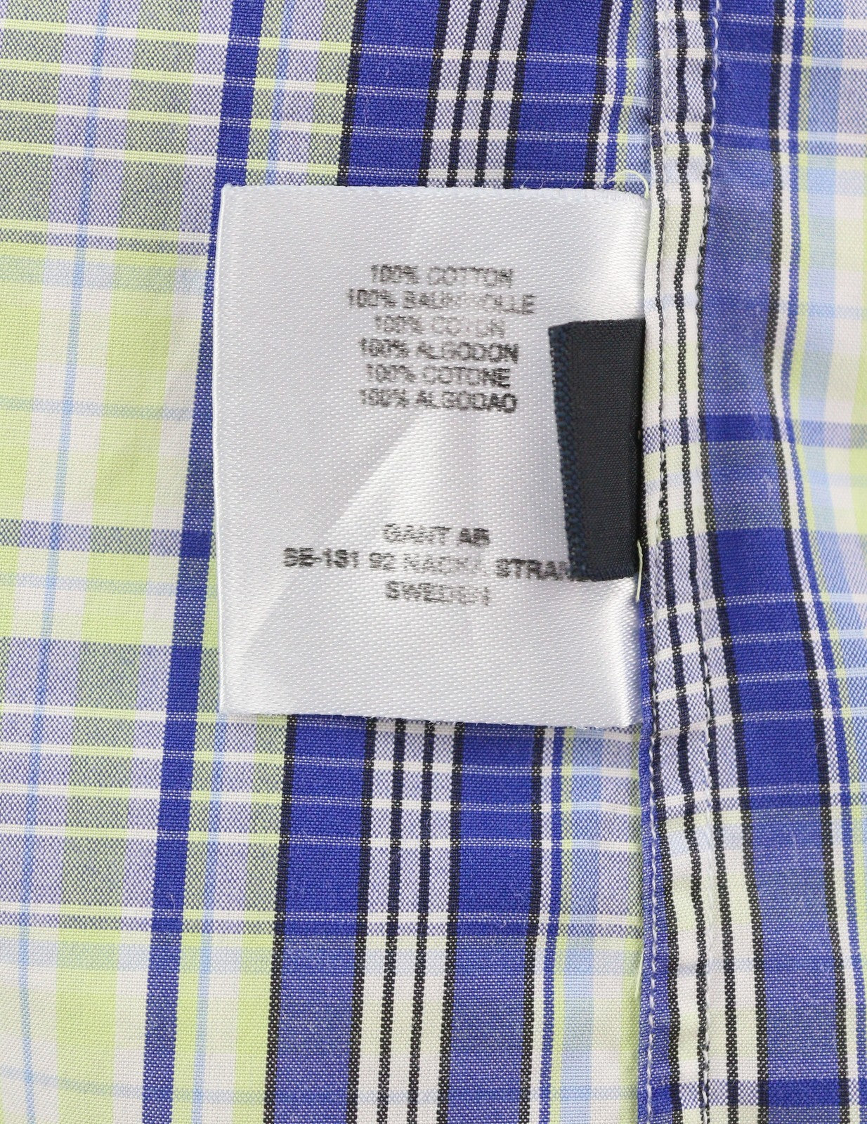 GANT Portofino Poplin Men Shirt M Blue Check E-Z Fit Short Sleeve