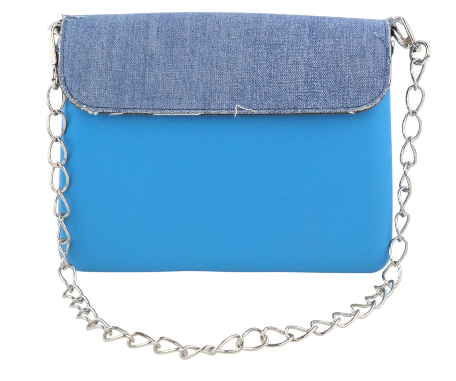 O BAG Glam Women Bag OS Blue Denim Insert Chain Clasp Crossbody