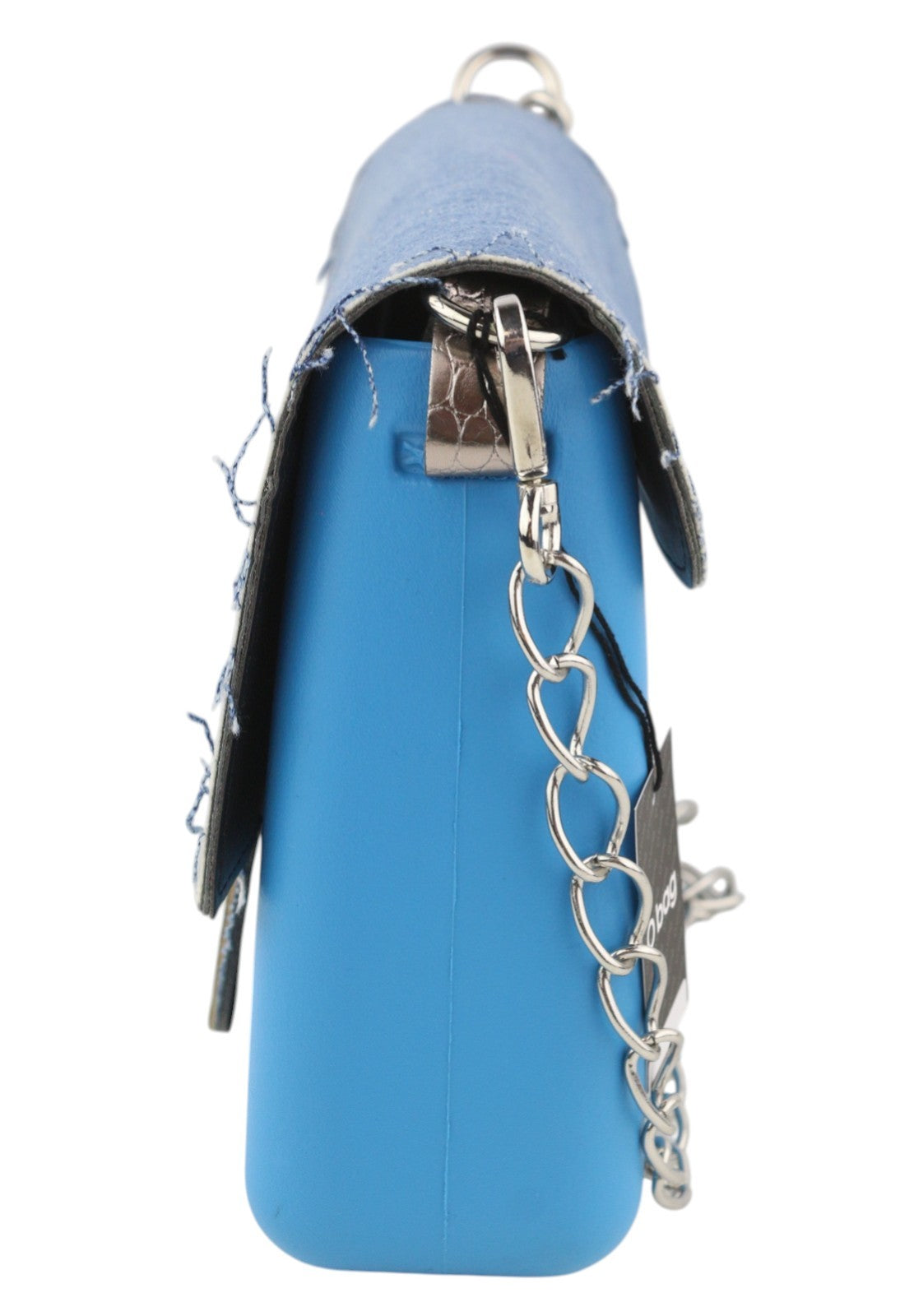 O BAG Glam Women Bag OS Blue Denim Insert Chain Clasp Crossbody