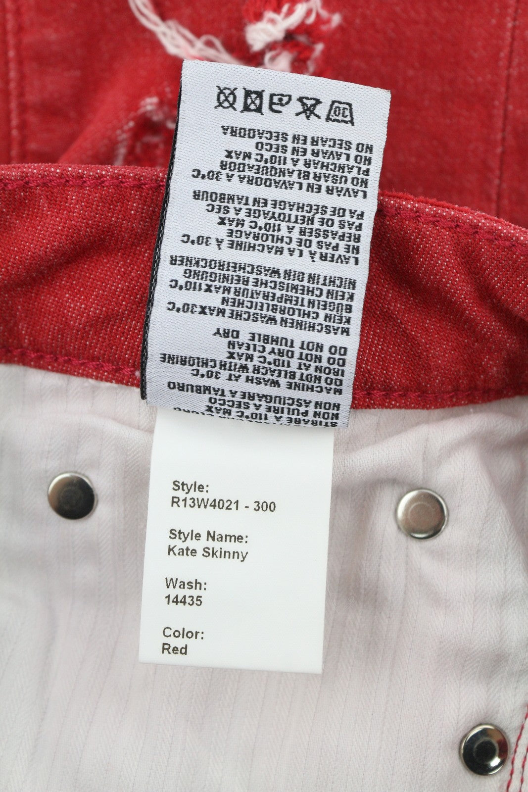 R13 Kate Skinny Women Jeans 24 Red Distress Ripped Ankle Length Skinny Fit Denim