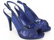 06 AUKSINIO LEIDIMO moteriški mėlyni aukštakulniai, 37 dydžio, su cirkoniais ir nėriniuotais bateliais atvira nosele 