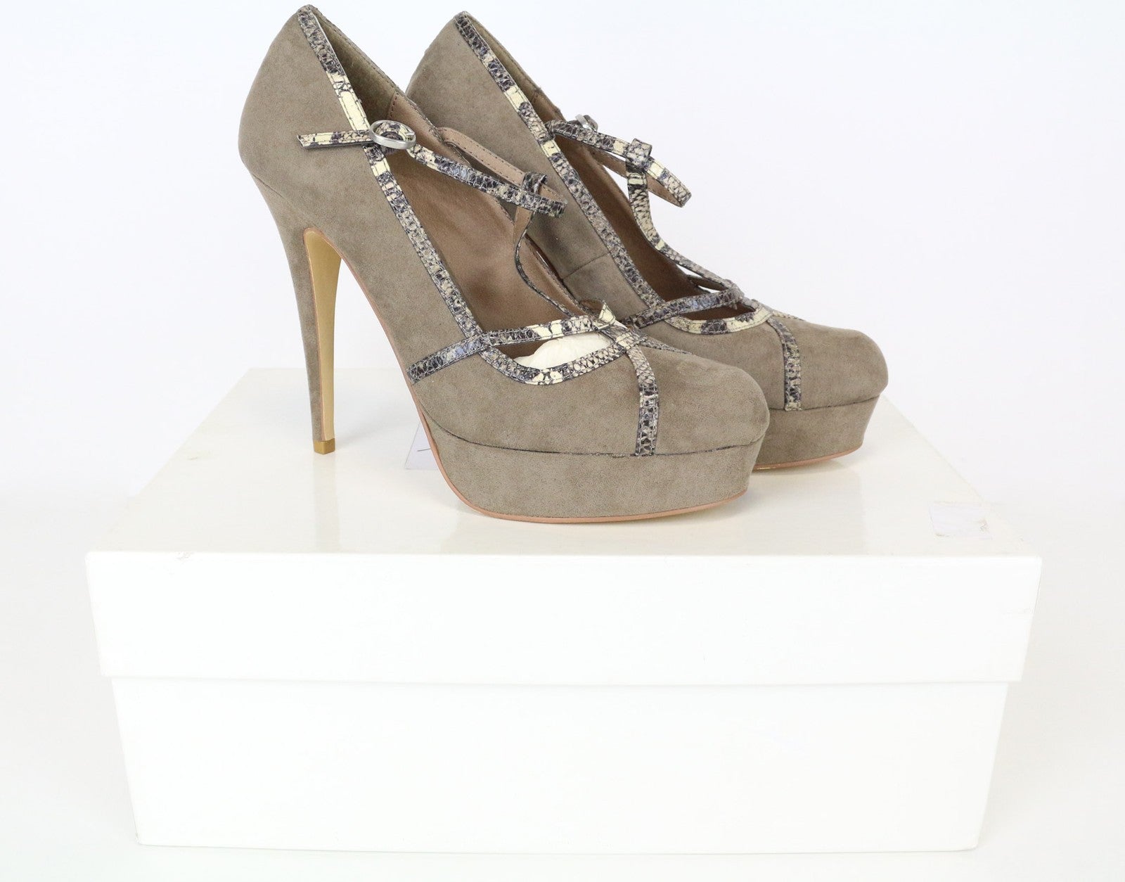 ALBERTO MORETTI moteriški smėlio spalvos zomšiniai aukštakulniai, EU39, gyvatės rašto odiniai aukštakulniai 