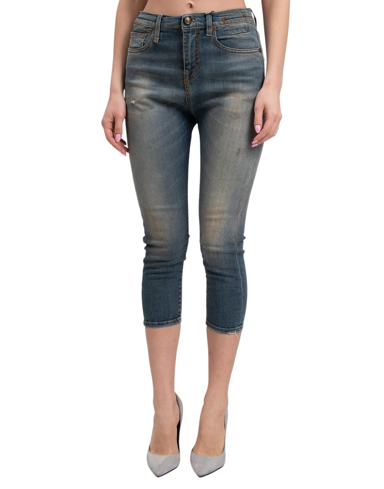 R13 The Drop Women Jeans 25 Crosby Faded Dirty Look Cropped Crop Crotch RRP440