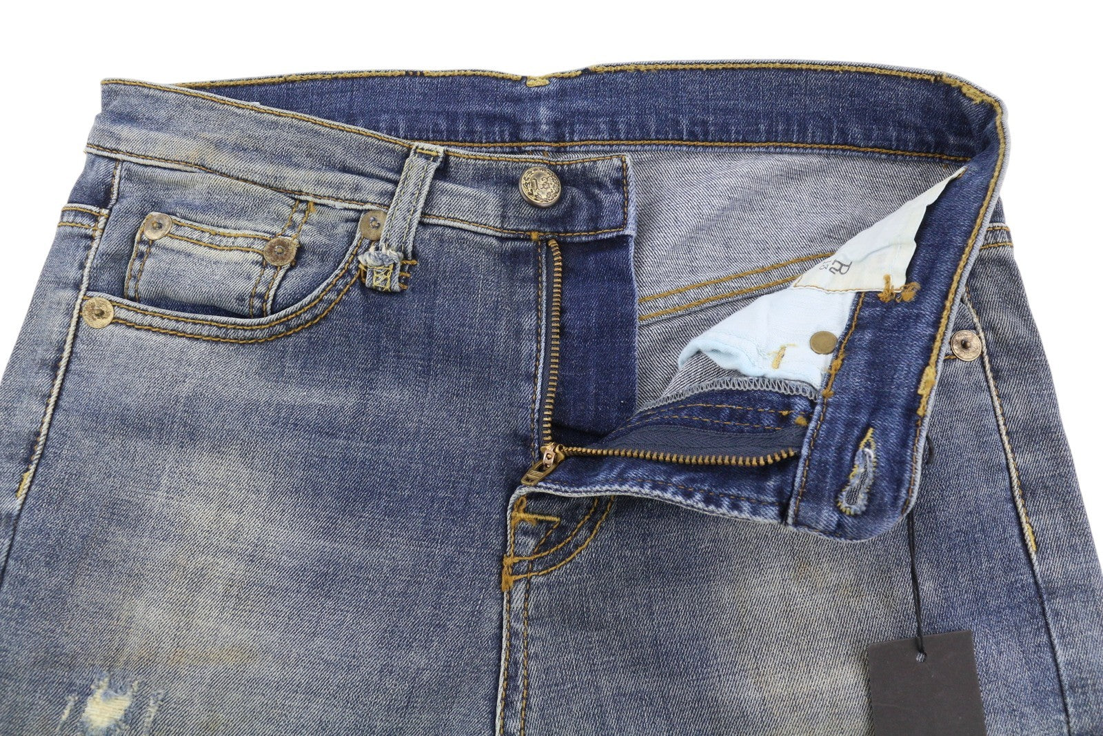 R13 The Drop Women Jeans 25 Crosby Faded Dirty Look Cropped Crop Crotch RRP440