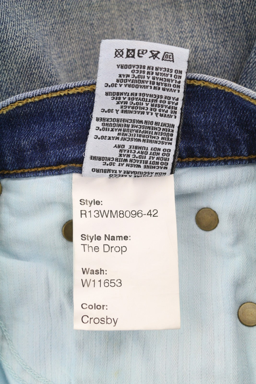 R13 The Drop Women Jeans 25 Crosby Faded Dirty Look Cropped Crop Crotch RRP440