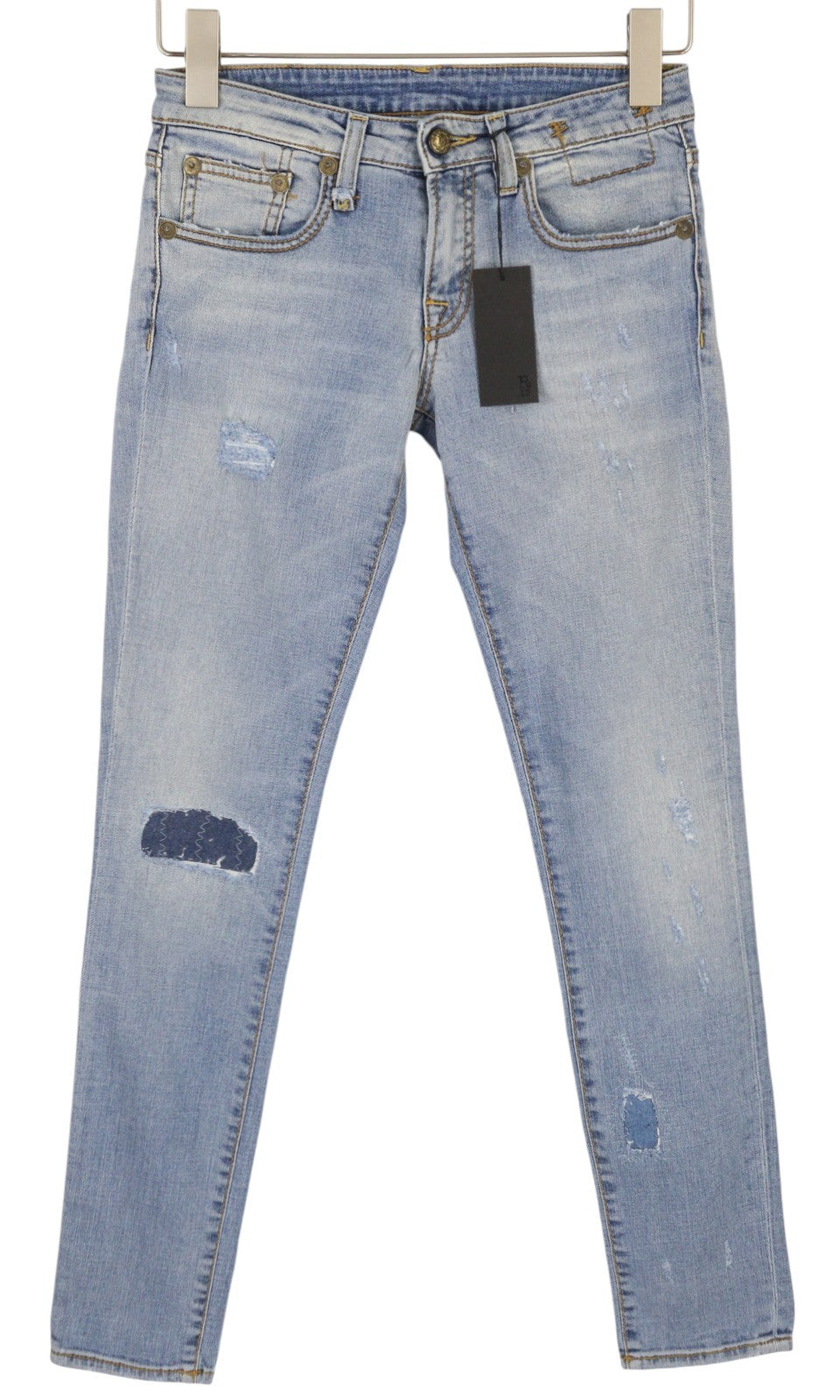 R13 Alison Crop Women Jeans 24 Light Destroyed Faded Patches Distressed Skinny