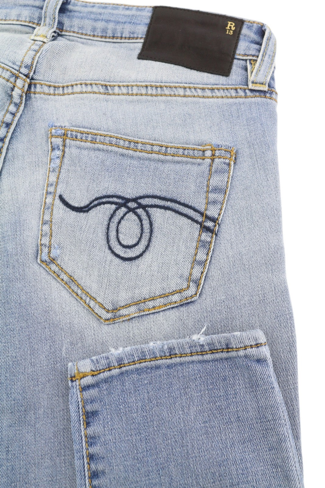 R13 Alison Crop Women Jeans 24 Light Destroyed Faded Patches Distressed Skinny