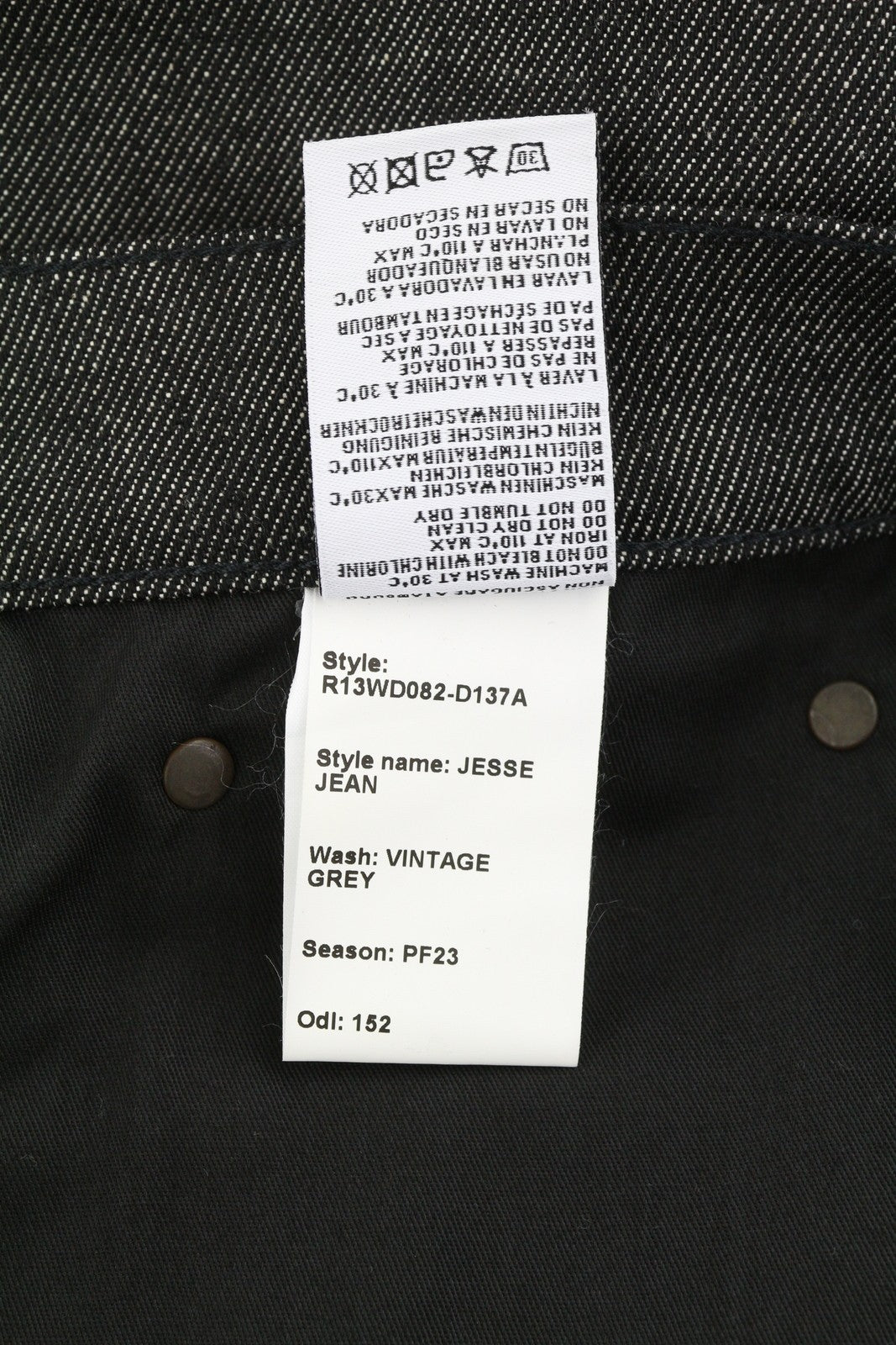 R13 Jesse moteriški džinsai, 31 dydis, pilki, laisvo kirpimo, tamsaus džinso spalvos. 