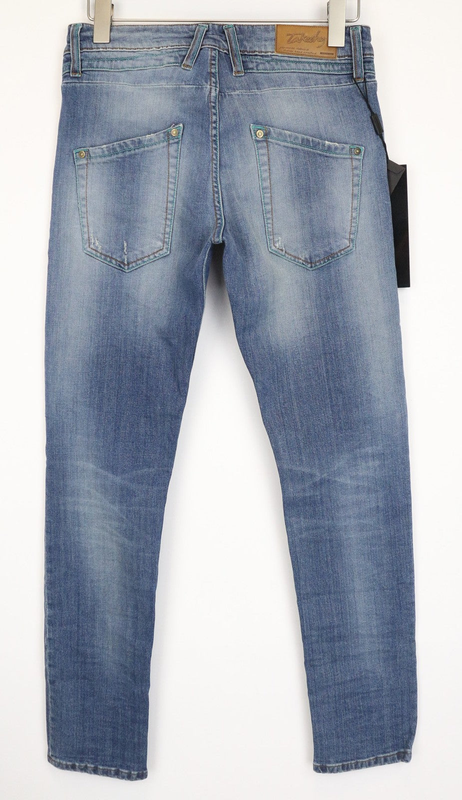 TAKESHY KUROSAWA TK75 Men's Jeans W34 Slim Blue Stretch Distressed Buttoned