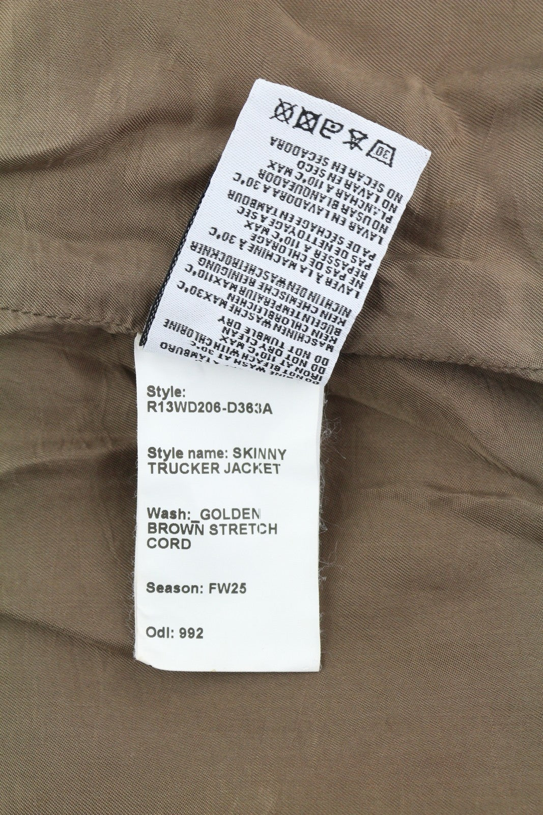 R13 Skinny Trucker moteriška striukė M, aukso rudos spalvos, tamprios virvelės, blukusios FW25 RRP1199 