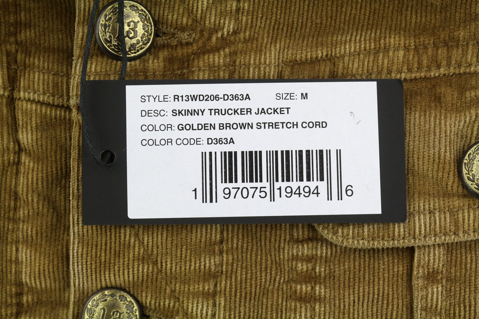 R13 Skinny Trucker moteriška striukė M, aukso rudos spalvos, tamprios virvelės, blukusios FW25 RRP1199 