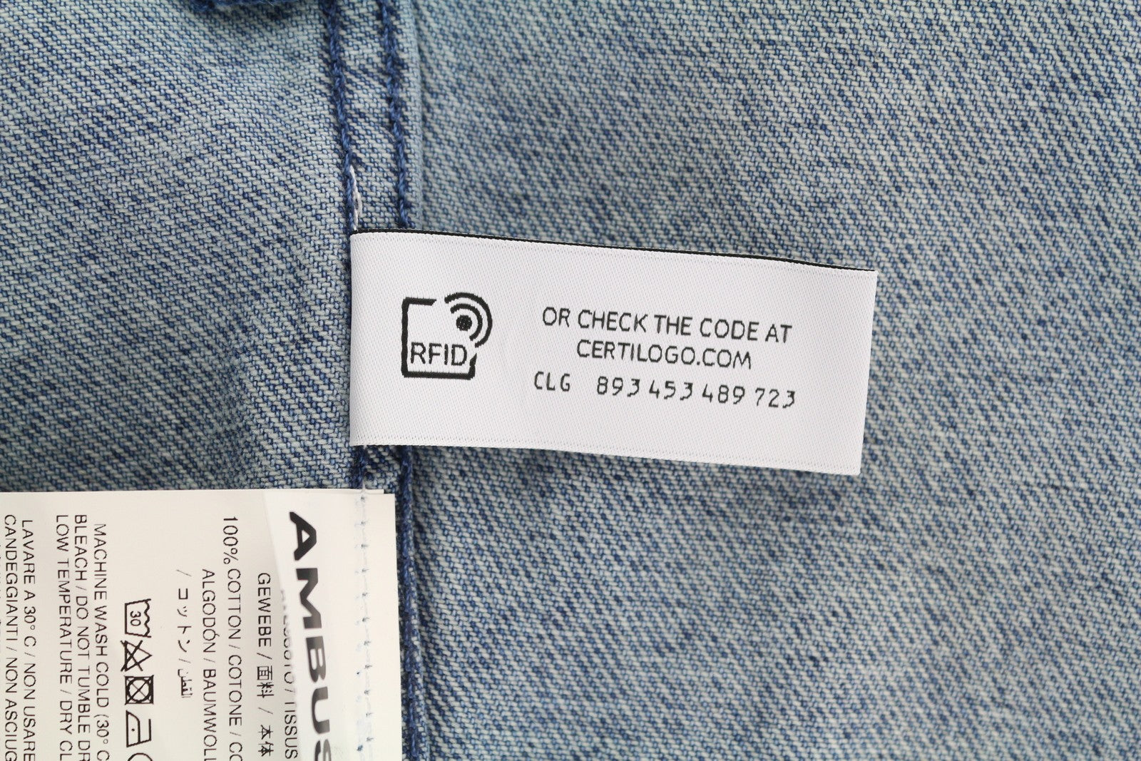 AMBUSH Men Jacket L Denim Blue Faded Patch Pockets Zipper Oversized Lightweight