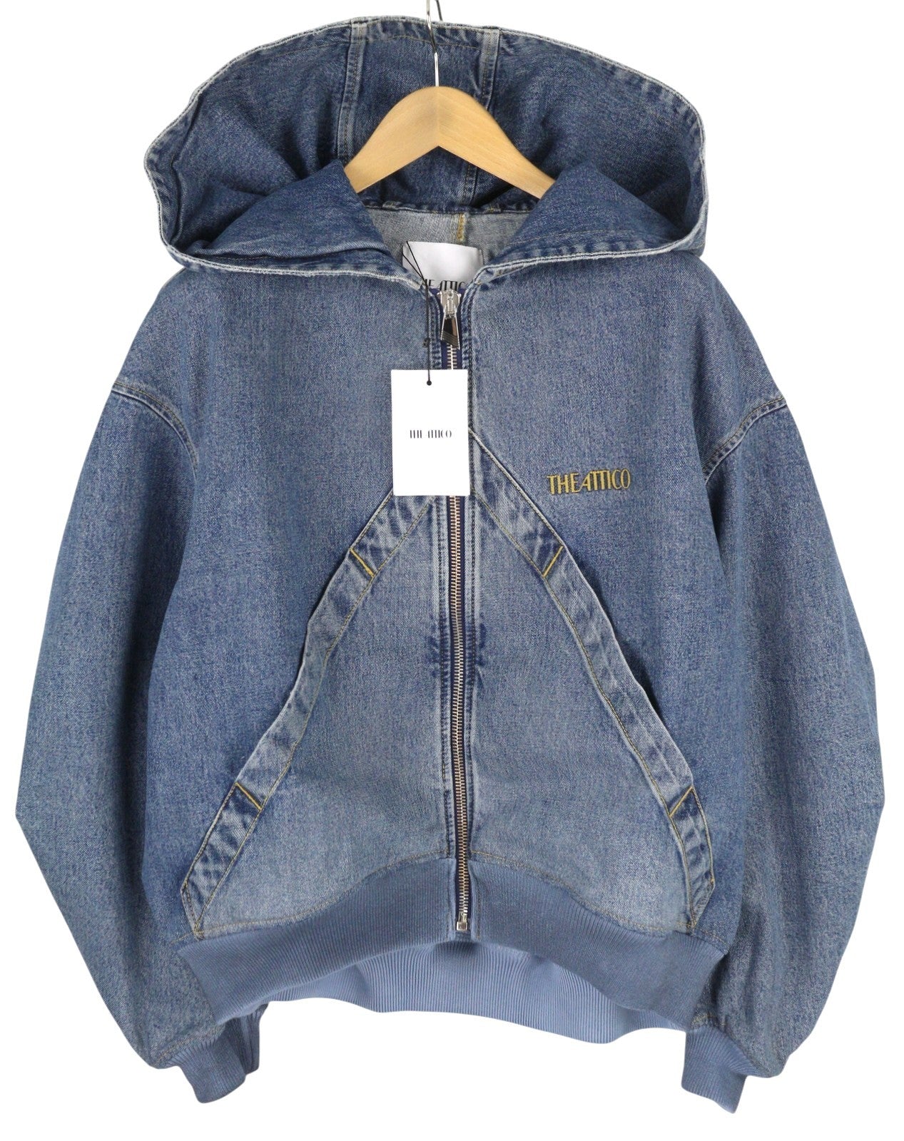 THE ATTICO Women Jacket 42 Blue Faded Denim Bomber Hooded Oversized RRP1550