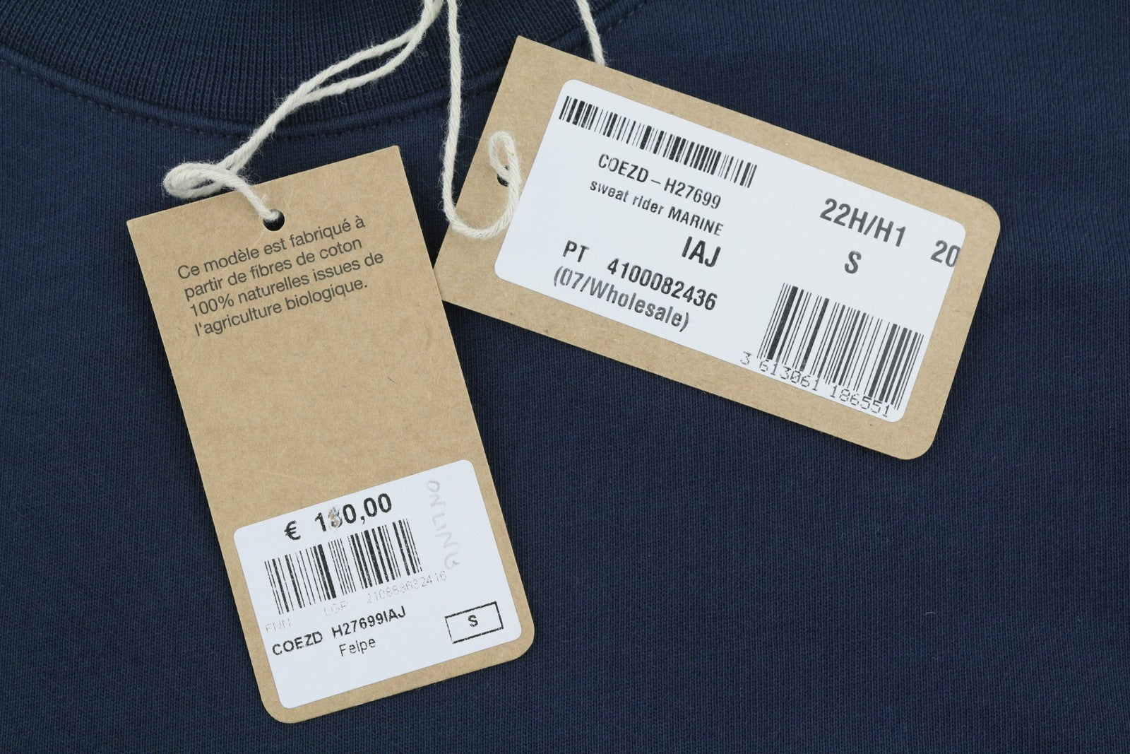 APC Rider vyriškas džemperis su tamsiai mėlynu apvalia kaklo iškirpte, medvilninis megztinis su logotipu, RRP220 