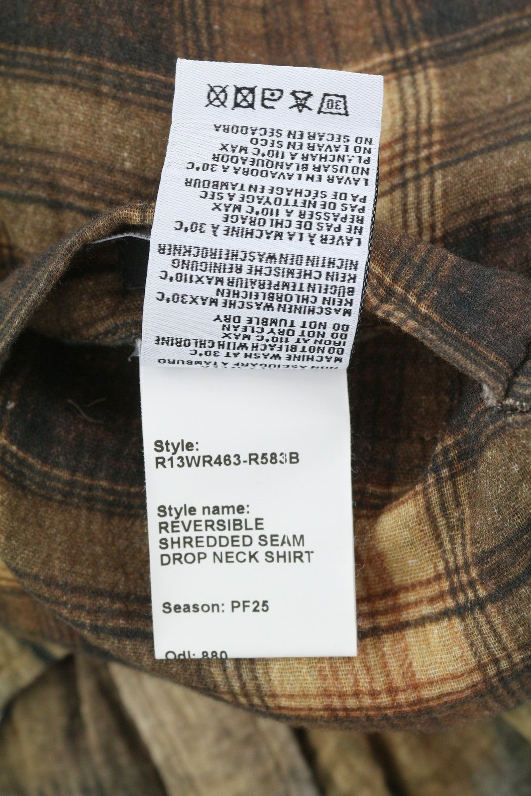 R13 Dvipusiai moteriški marškiniai su nugara S dydžio languotais kraštais ir chaki spalvos gėlėmis PF25 RRP1045 