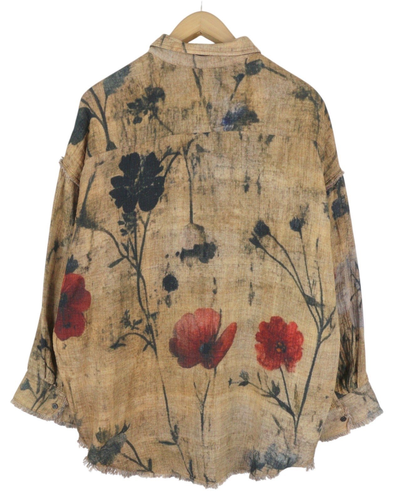 R13 Dvipusiai moteriški marškiniai su nugara S dydžio languotais kraštais ir chaki spalvos gėlėmis PF25 RRP1045 