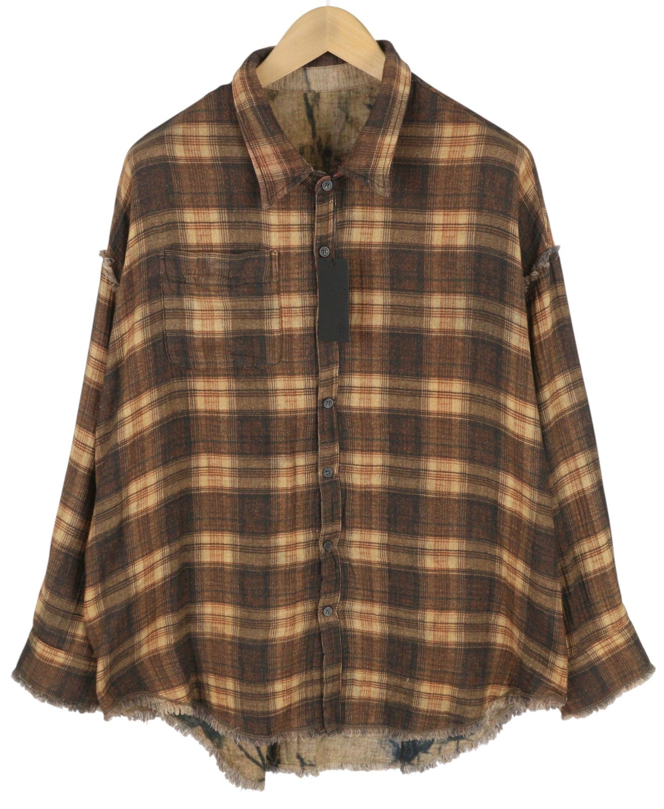 R13 Dvipusiai moteriški marškiniai su nugara S dydžio languotais kraštais ir chaki spalvos gėlėmis PF25 RRP1045 