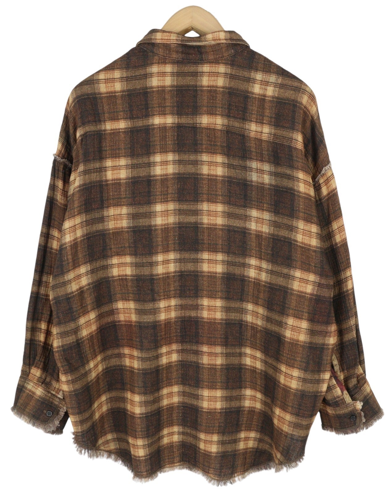 R13 Dvipusiai moteriški marškiniai su nugara S dydžio languotais kraštais ir chaki spalvos gėlėmis PF25 RRP1045 