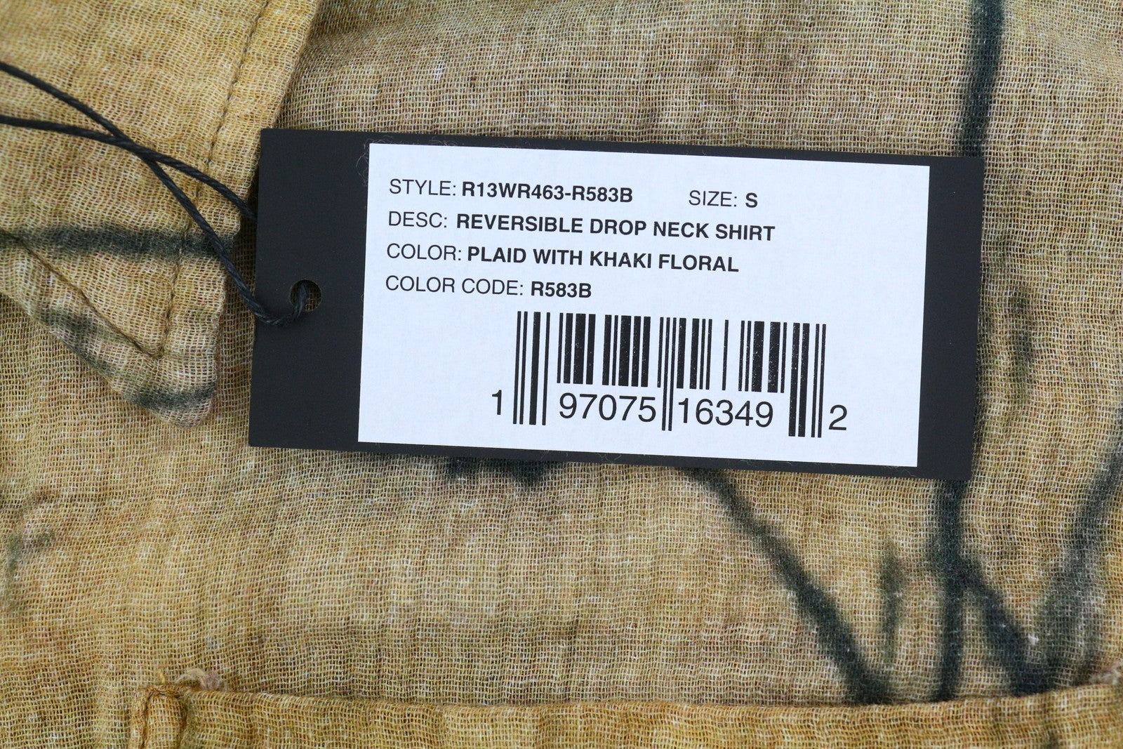 R13 Dvipusiai moteriški marškiniai su nugara S dydžio languotais kraštais ir chaki spalvos gėlėmis PF25 RRP1045 