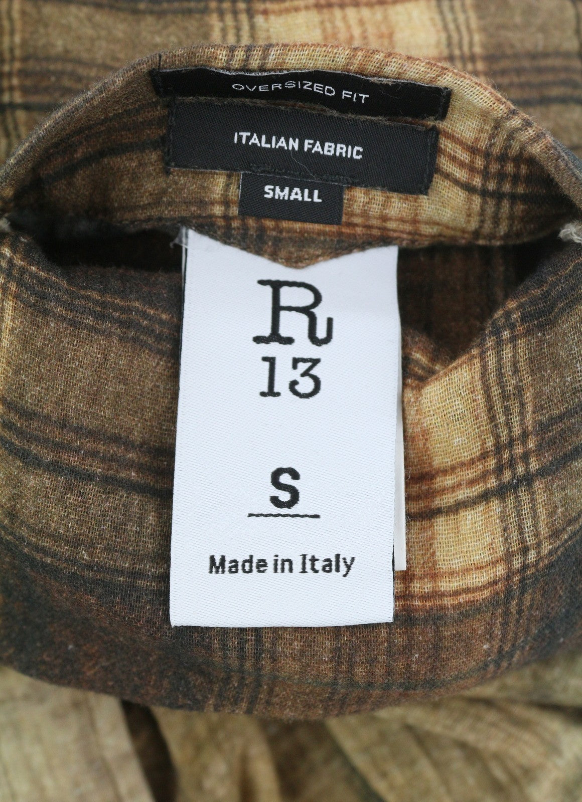 R13 Dvipusiai moteriški marškiniai su nugara S dydžio languotais kraštais ir chaki spalvos gėlėmis PF25 RRP1045 