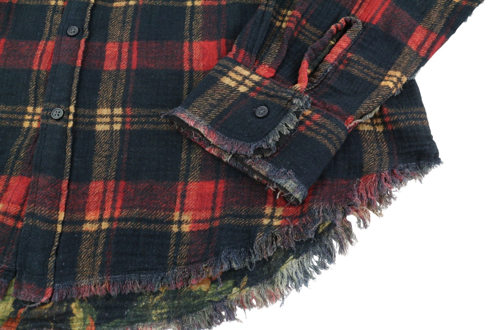 R13 Dvipusiai moteriški marškiniai su nugara, raudoni languoti su lapų kamufliažu S FW25 RRP1045 