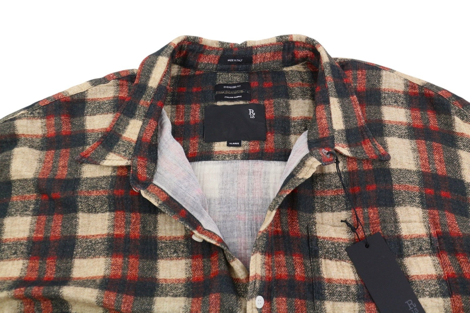 R13 moteriški marškiniai su smulkiomis siūlėmis, nuleidžiama apykakle, XL dydžio, languoti, dideli, laisvi, RRP945, FW25