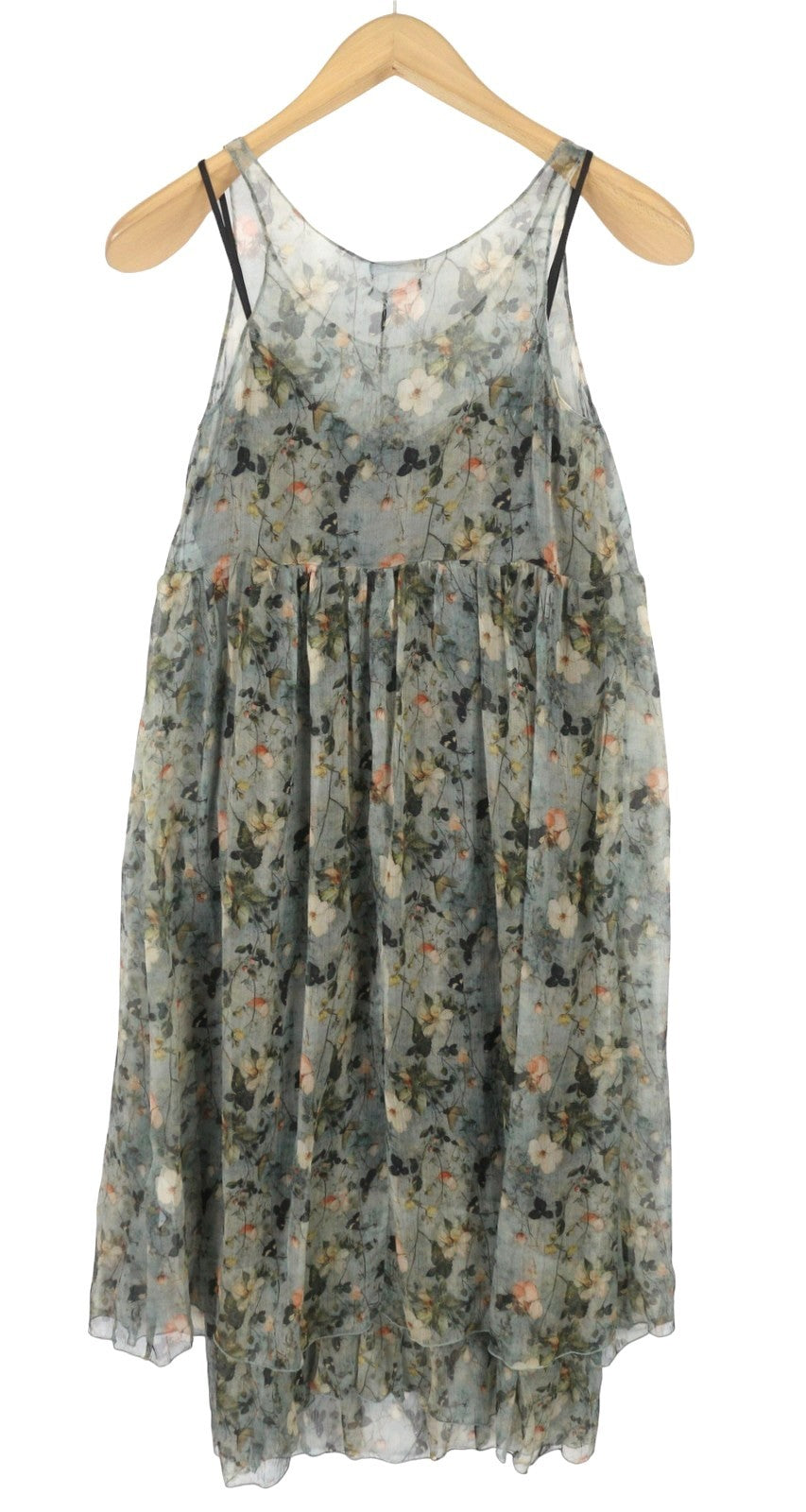 R13 Moteriška suknelė be rankovių su klostėmis XS dydžio, šilkine gėlėta 2in1, išimamu pamušalu PF25 RRP1075 