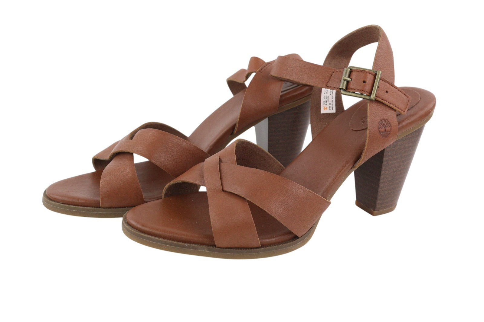 TIMBERLAND A1IEA moteriškos rudos odinės basutės su sagtimi ir kulnais, 39.5 dydis 