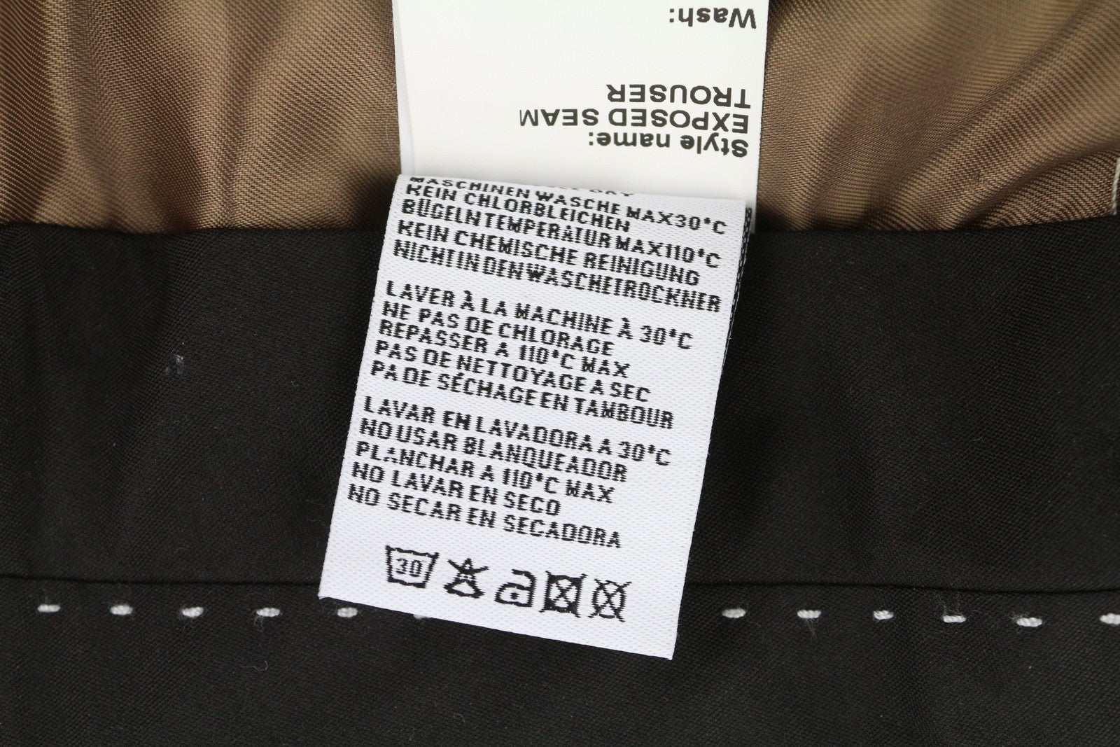 R13 moteriškos kelnės su atvira siūle 27 melanžo smėlio spalvos vilnonės kelnės su platėjančiomis klešnėmis su sagomis RRP799 