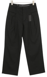 R13 Klojuotos moteriškos kelnės su kišenėmis 27 juodos vilnonės tiesaus kirpimo kelnės su sagomis FW25 