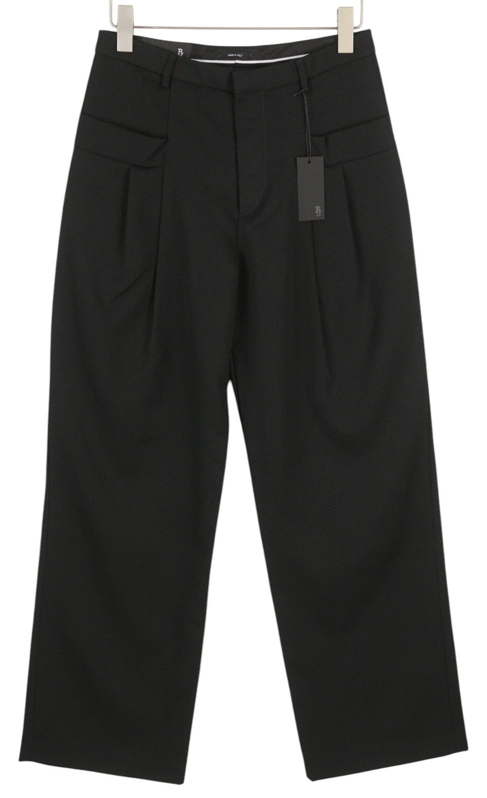 R13 Klojuotos moteriškos kelnės su kišenėmis 27 juodos vilnonės tiesaus kirpimo kelnės su sagomis FW25 