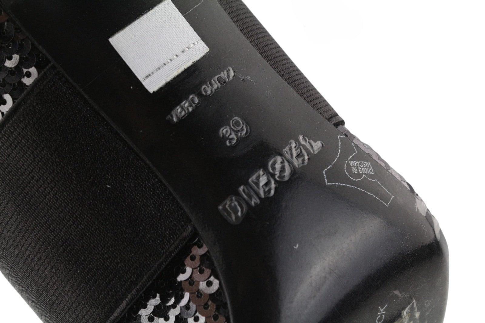 DIESEL D-Slanty moteriški juodi EU39 blizgučiais dekoruoti aukštakulniai bateliai 