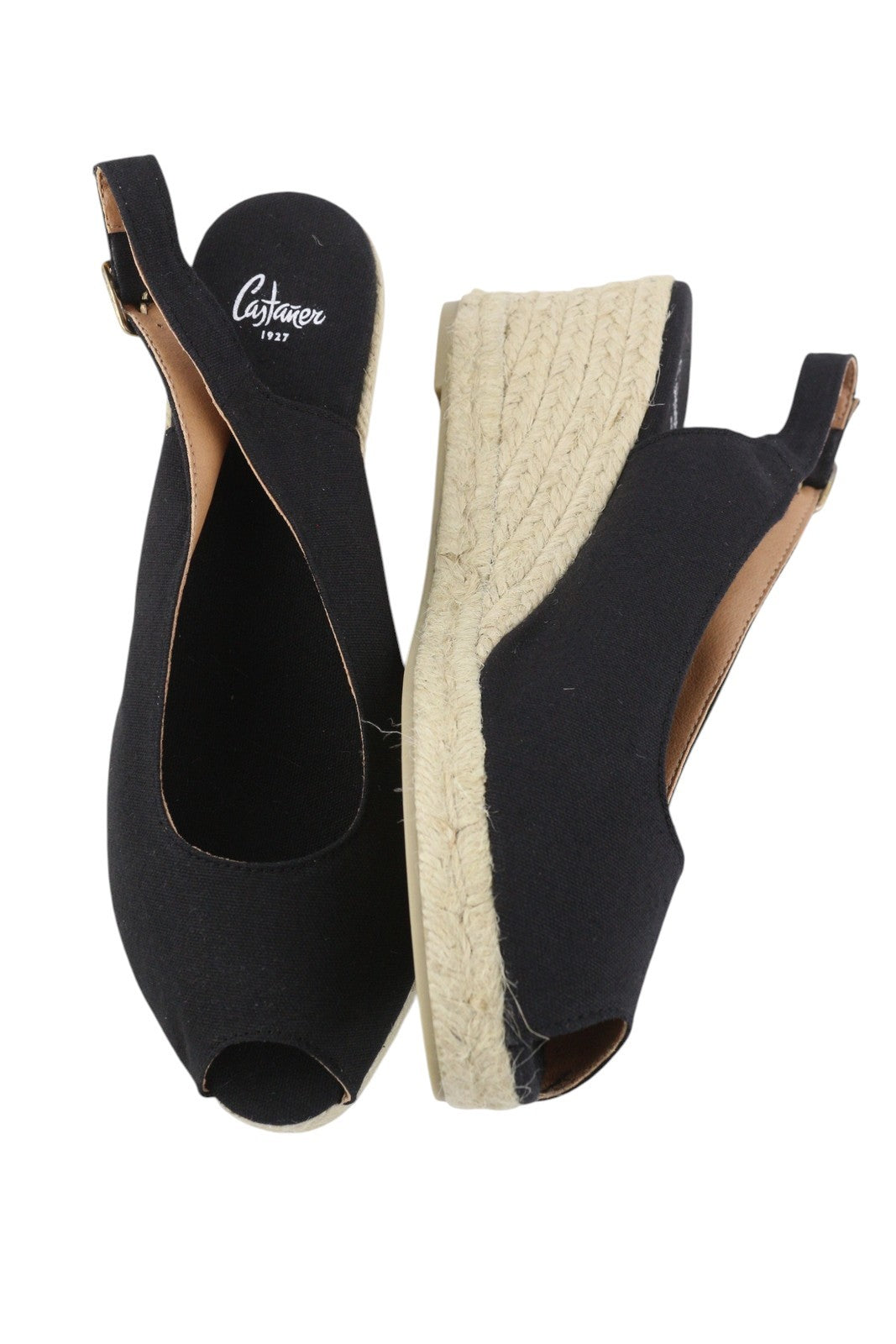 CASTANER moteriški juodi EU40 pleištiniai espadriliai su platforma ir atvira nosele 