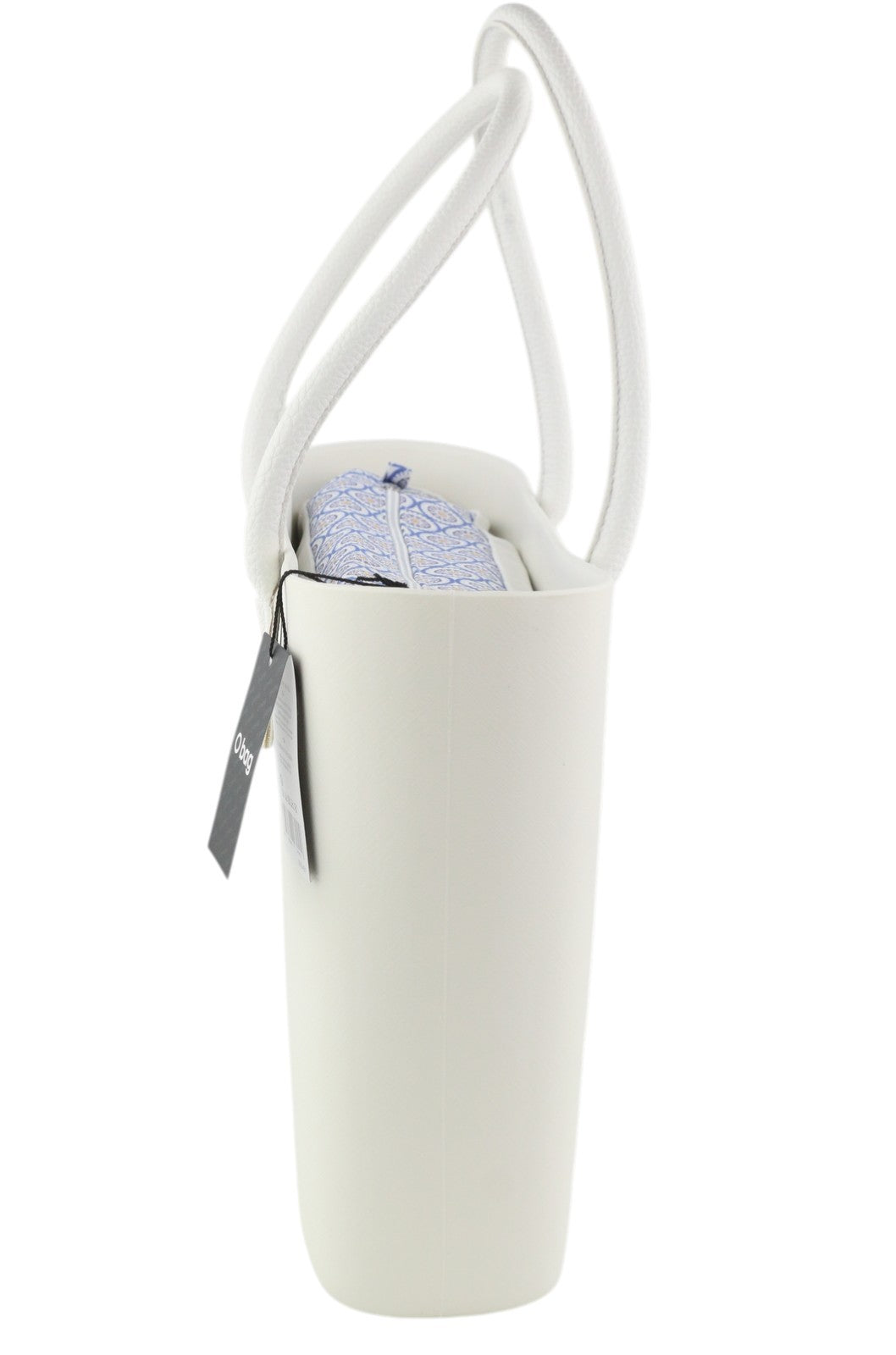 O BAG Urban Women Bag OS White Dual Handles Patterned Liner Trapeze Tote