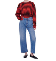 PLAN C Women Jeans 38 Blue Ankle Length Mid Rise Straight Button Fly RRP440