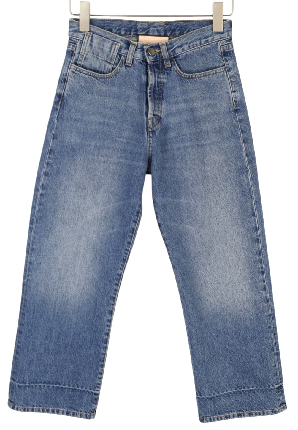 PLAN C Women Jeans 38 Blue Ankle Length Mid Rise Straight Button Fly RRP440