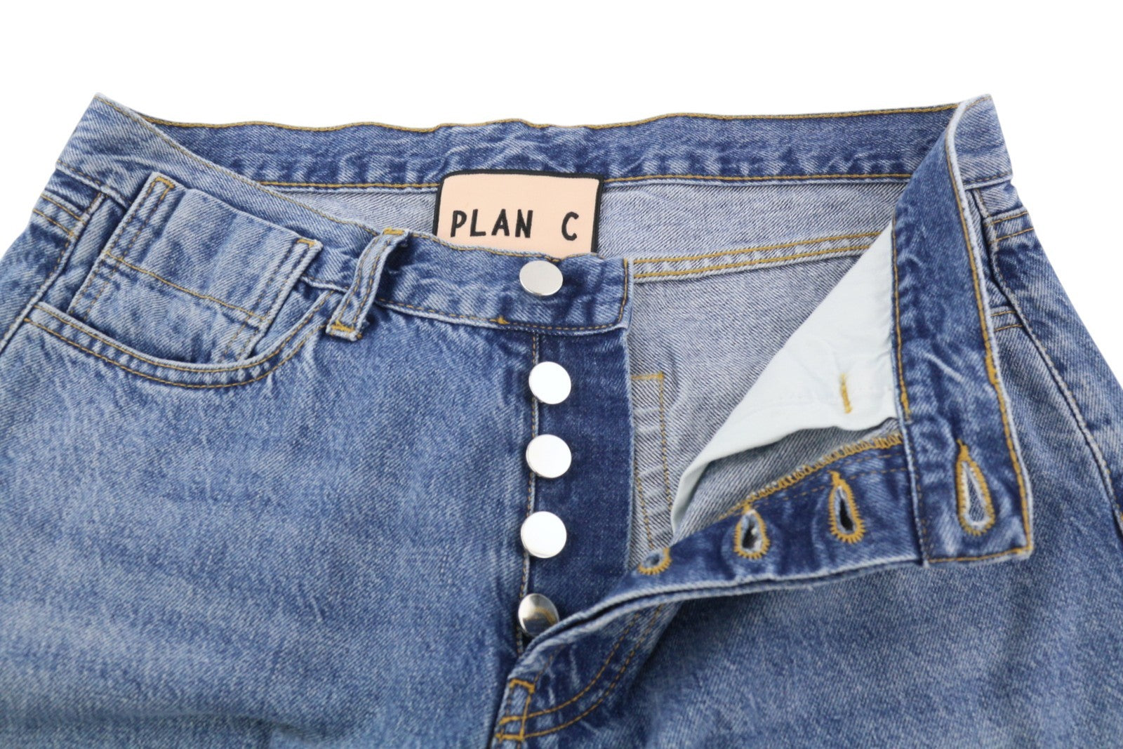 PLAN C Women Jeans 42 Blue Ankle Length Mid Rise Straight Button Fly RRP440