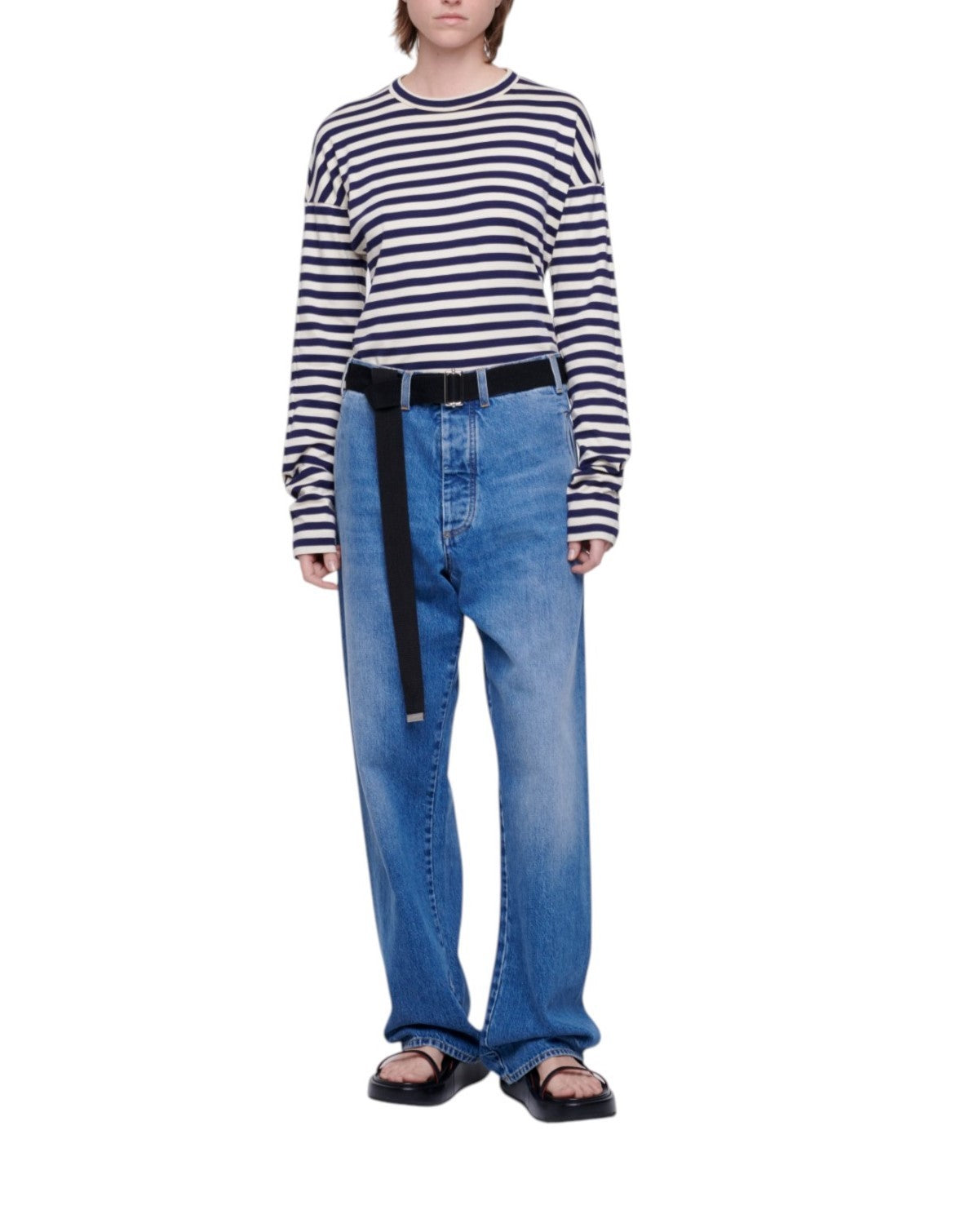 PLAN C Women Jeans 38 Blue Washed Relaxed Straight Leg Button Fly RRP550