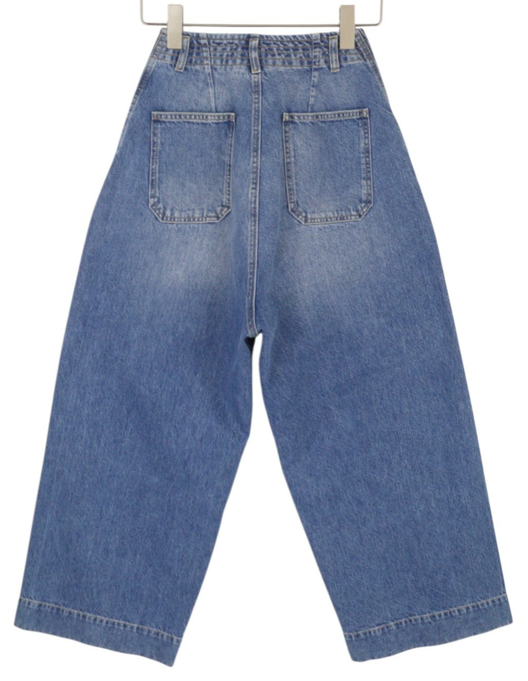 PLAN C Women Jeans 34 Blue Faded Cargo Wide Fit Denim Snap Details RRP579