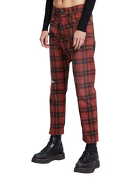 R13 Tailored Drop Women Trousers 27 Ash Red Plaid Ankle Length Relaxed RRP710