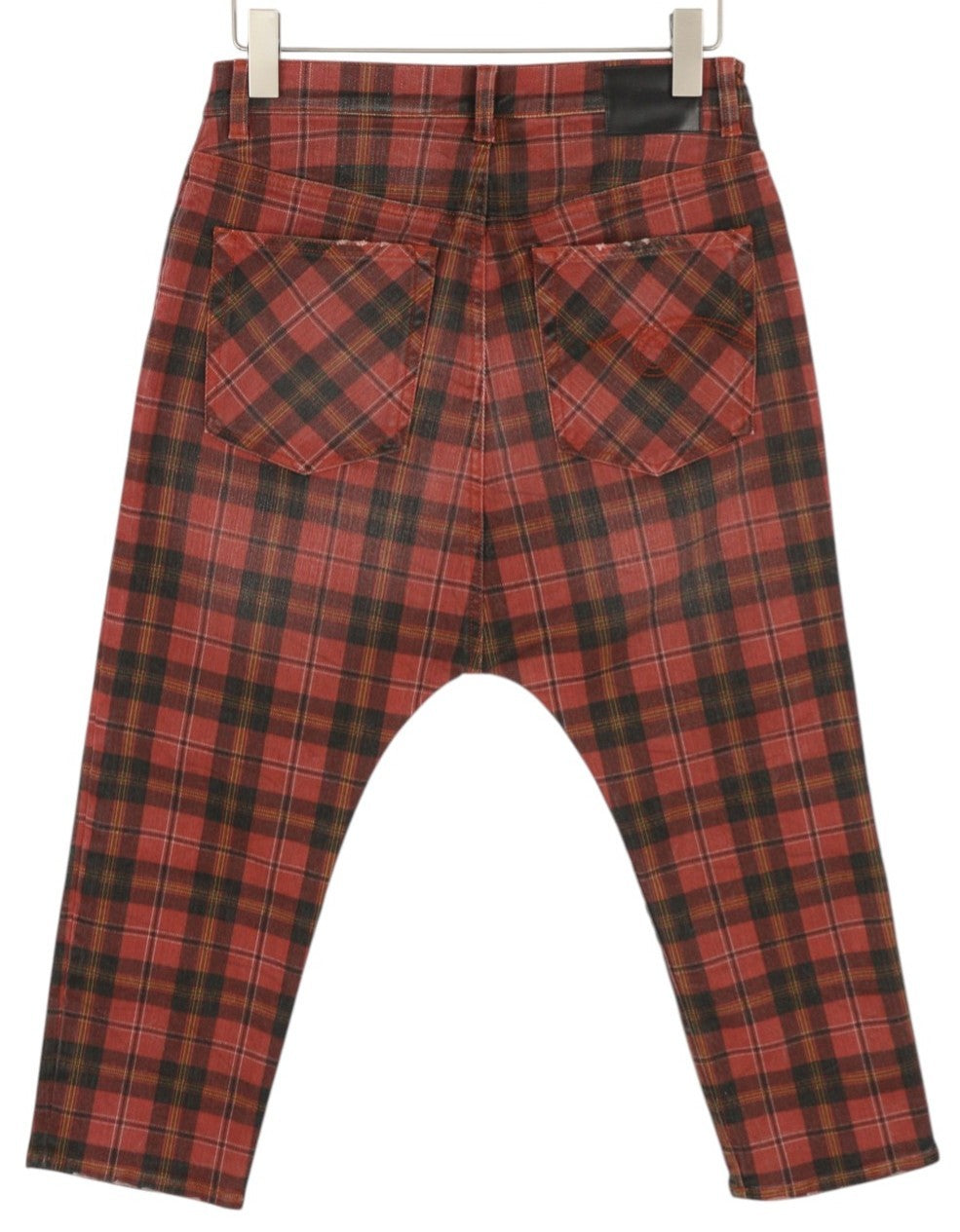 R13 Tailored Drop Women Trousers 27 Ash Red Plaid Ankle Length Relaxed RRP710
