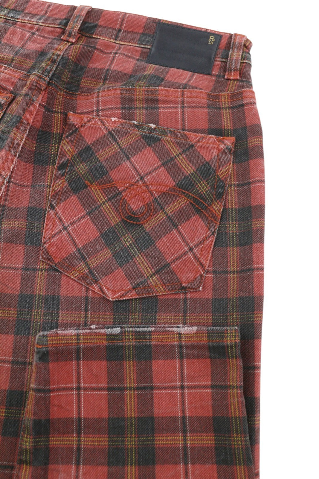 R13 Tailored Drop Women Trousers 27 Ash Red Plaid Ankle Length Relaxed RRP710